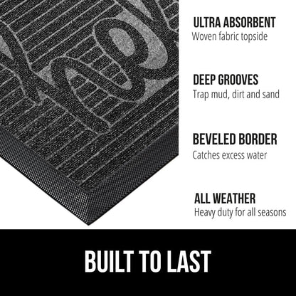GORILLA GRIP 100% Waterproof All-Season WeatherMax Doormat 35x23, US Designed Natural Rubber, Stain and Fade Resistant, Low Profile Indoor Outdoor Door Mats, Easy Clean Patio Mat, Charcoal Hello