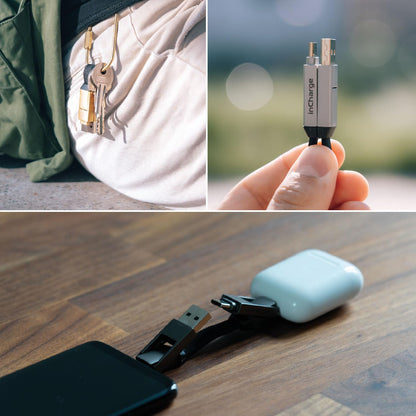 Rolling Square inCharge 6 - Keychain USB C Charger Cable, Lightning Cable and Micro-USB for Smartphone, Universal Cable Charger 6 in 1, USB Plug, 15W, White