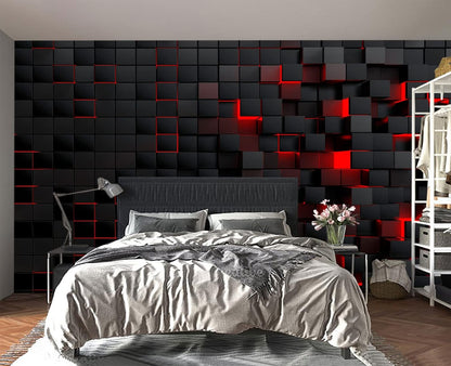 Tech Red Blocks Wall Mural Wallpaper for Bedroom 137" x 100"