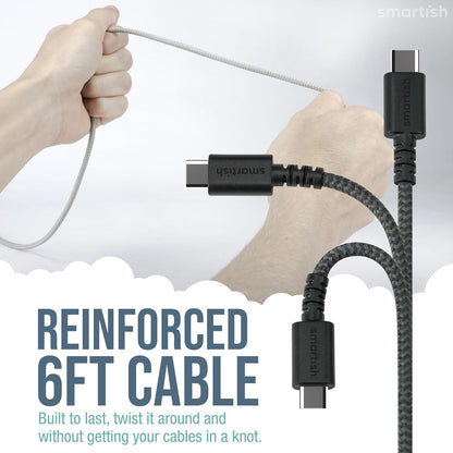 Smartish 2 in 1 USB C to USB C/Lightning Cable - Crown Joule - 6 Ft Fabric Wrapped Fast Charging Cord - for iPhone, Galaxy, Pixel - 100W Dual Fast Charger for Phones/Laptops - Teal Me More
