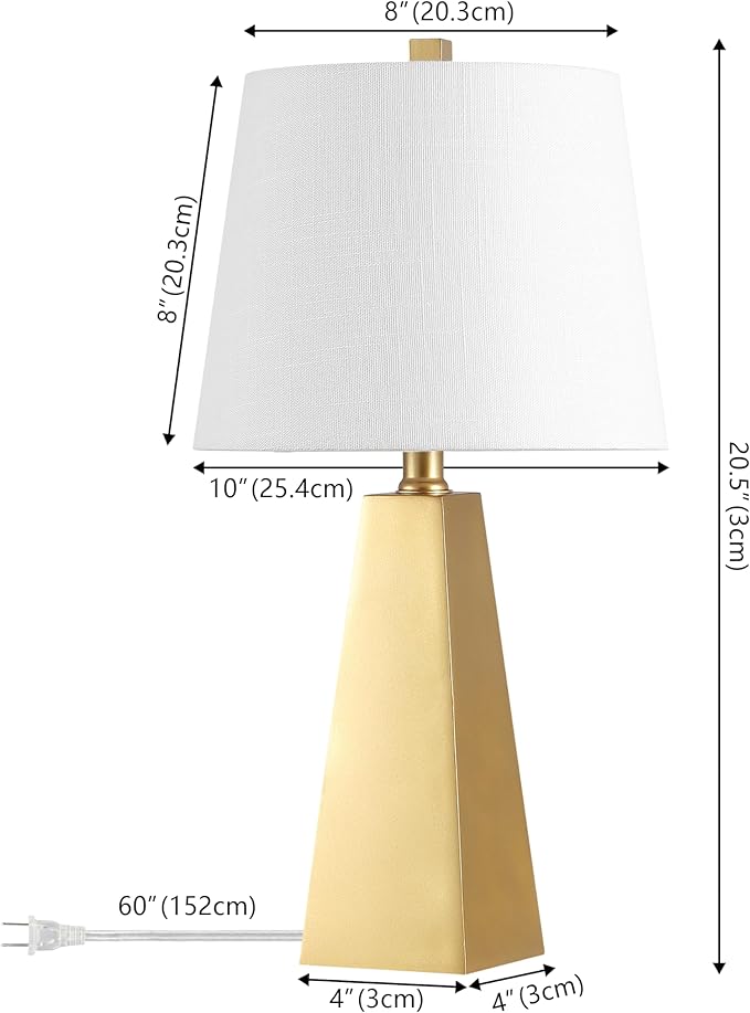JONATHAN Y 20.5" Gold Painting Modern Resin Table Lamp for Bedroom Living Room, Contemporary Faceted Bedside Lamp with White Linen Shade, LED Bulb Included (JYL1038A)