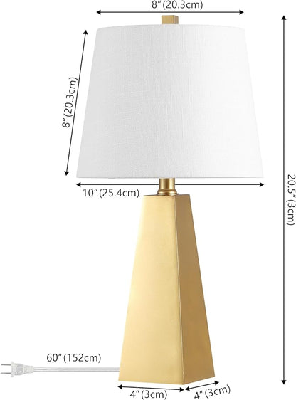 JONATHAN Y 20.5" Gold Painting Modern Resin Table Lamp for Bedroom Living Room, Contemporary Faceted Bedside Lamp with White Linen Shade, LED Bulb Included (JYL1038A)