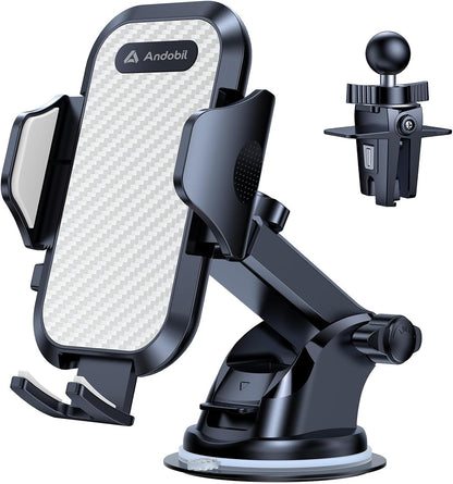 andobil Car Phone Holder Mount (Bumpy Roads Friendly) Military-Grade Phone Holders for Your Car Dashboard Windshield Air Vent Cell Phone Car Mount for iPhone 16 Pro Max 15 14 13, Samsung Silver