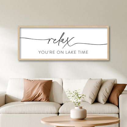 SRSZHIYUE Relax You're On Lake Time Wall Decor Above Bed Sign 40"×15" for Lake House Bedroom Over Bed Large Wood Framed Hanging Art (Wood)