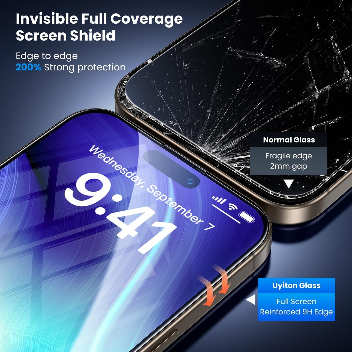 Uyiton UnBreak-Glass for iPhone 15 Pro Max Screen Protector, [Ultrasonic Fingerprint Support][Auto-Alignment Frame] Scratch-Resistant Bubble-Free 15 Pro Max Screen Protector(6.7''), 2 Pack