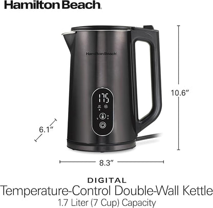 Hamilton Beach Digital Temperature Control Electric Tea Kettle, Hot Water Boiler & Heater 1.7L, 5 Preset Modes + Keep Warm, Fast Boil 1500 Watts, BPA Free, Double Wall Construction, Black (40851)