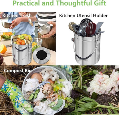 Compost Bin Countertop, Composter Bucket with Lid Abakoo 1.6 Gallon Stainless Steel Kitchen Waste Pail Plus 4pcs Bonus Charcoal Filters Clean & Odor Free