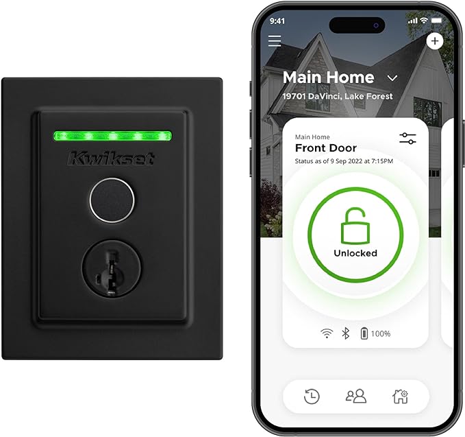 Kwikset Halo Touch Fingerprint Wi-Fi Smart Lock, Keyless Entry Door Deadbolt, Geofence Auto-Unlock, Grade AAA Certified, No Hub Required Easy Install, Matte Black Lifetime Finish Warranty