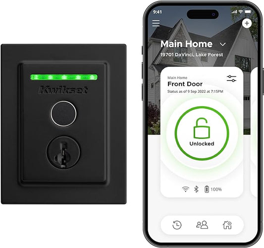 Kwikset Halo Touch Fingerprint Wi-Fi Smart Lock, Keyless Entry Door Deadbolt, Geofence Auto-Unlock, Grade AAA Certified, No Hub Required Easy Install, Matte Black Lifetime Finish Warranty