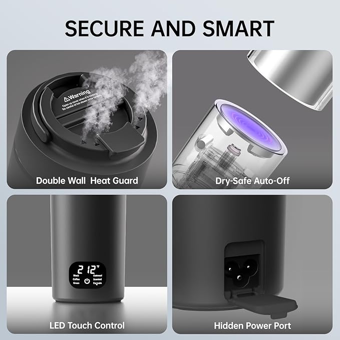 Dual Voltage Portable Electric Kettle Travel Hot Water for Tea, Coffee, 6 Temperature Controls and LCD Display, 316 Stainless Steel and 450ml, Auto Shut Off & Boil Dry Protection