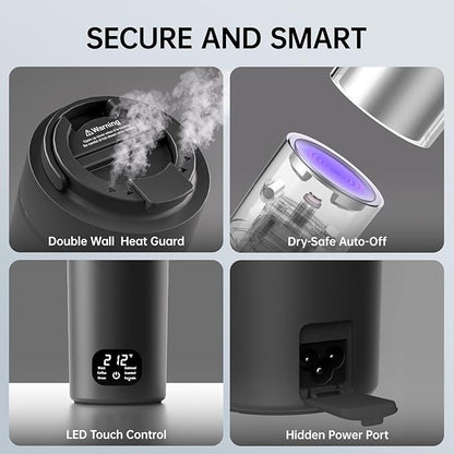 Dual Voltage Portable Electric Kettle Travel Hot Water for Tea, Coffee, 6 Temperature Controls and LCD Display, 316 Stainless Steel and 450ml, Auto Shut Off & Boil Dry Protection