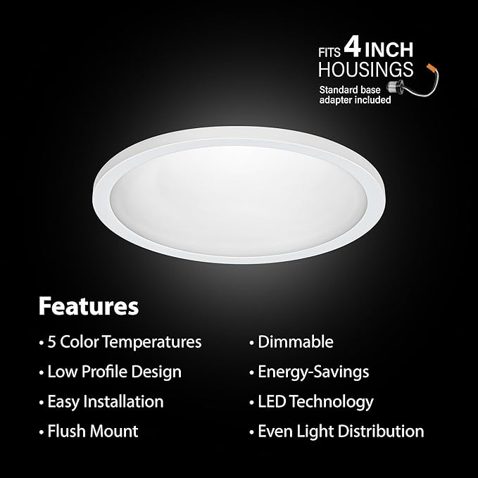 Feit Electric LED Ceiling Downlight, Dimmable Flat Panel Ceiling Light with Color Selection (5CCT), TP24 Adapter Included