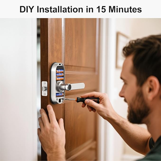 SMONET Smart Lock Keyless Entry Keypad Door Lock with Handle: WiFi Smart Fingerprint Lock for Front Door Easy Installation App Remote Control 2-Pack,WiFi Smart Deadbolt,Silver
