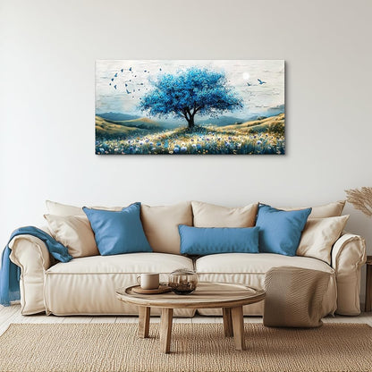 ZUITINGHUA Canvas Wall Art For Living Room Wall Decor For Bedroom Office Wall Decoration The Blue Tree Landscape Painting Farmhouse Pictures Artwork Room Aesthetic Home Decor 20x40 In