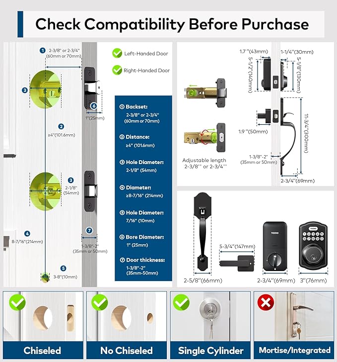 TEEHO TK001H Keyless Entry Door Lock with Handle Set, Electronic Deadbolt Keypad Door Lock with Code, Smart Locks for Front Door, Exterior Door Handle, Auto-Lock, Easy to Install, Matte Black
