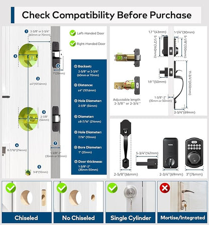 TEEHO TK001H Keyless Entry Door Lock with Handle Set, Electronic Deadbolt Keypad Door Lock with Code, Smart Locks for Front Door, Exterior Door Handle, Auto-Lock, Easy to Install, Matte Black