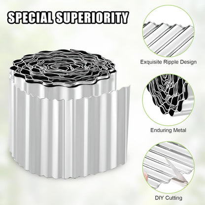Corrugated Metal Garden Edging - 10 Inch X 10 FT Landscape Edging Border, Flexible Border for Garden Fence, Flower Bed, and Lawn (Silver)