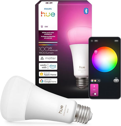 Philips Hue Smart LED A21 Bulb,White and Color Ambiance, E26 Base,13.5W, Full Spectrum Light 1000K-20000K,1600 Lumens, Dimmable, Compatible with Alexa, Google, Apple Home, 2pk