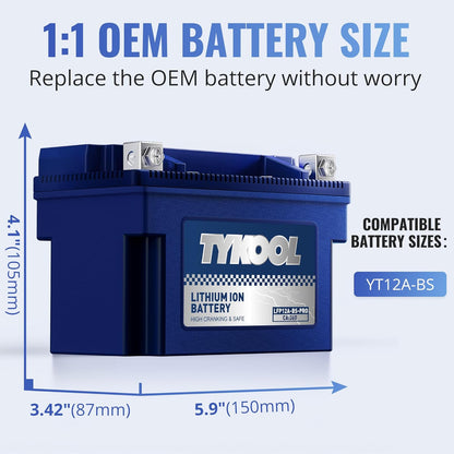 TYKOOL YT12A-BS 360CCA,3X Cranking Amps,5X Life,High Performance LiFePO4 Lithium Motorcycle Battery,Fits for 1000cc Aprillia and Suzuki,Husqvarna 701 Vitpilen,KTM Adventure and Duke,People GT Scooter