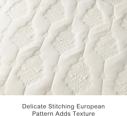 HORIMOTE HOME Ivory Quilt Queen Size Floral Quilt Bedspread Lightweight Soft Pre-Washed Microfiber Bedcover, 3 Pieces Thin Comforter Bed Cover Bedding Set for All Season