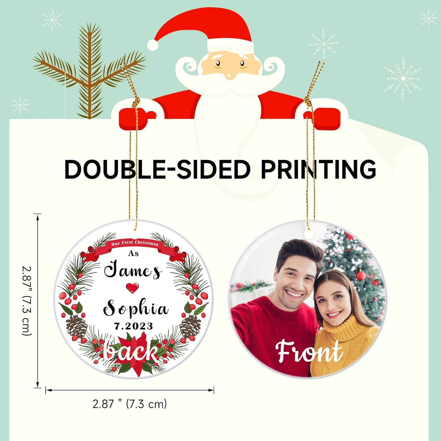 Personalized Our First Christmas Married Ornament 2025, Just Married Christmas Ornament as Mr and Mrs, First Year Newlywed 2.9" Ceramic Round Xmas Tree Decorations