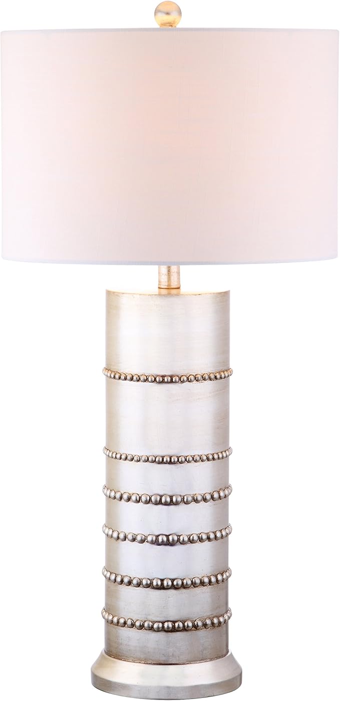 JONATHAN Y 30.75" Silver Leaf Resin Table Lamp, Modern Farmhouse Wrapped Rope Bedside Lamp for Living Room Bedroom, White Linen Drum Shade, UL Listed, LED Bulb Included JYL1012A