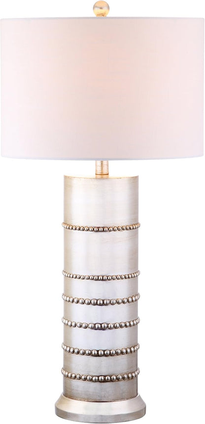 JONATHAN Y 30.75" Silver Leaf Resin Table Lamp, Modern Farmhouse Wrapped Rope Bedside Lamp for Living Room Bedroom, White Linen Drum Shade, UL Listed, LED Bulb Included JYL1012A