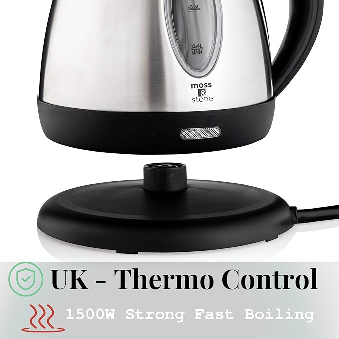 Moss & Stone 1.2L Stainless Steel Small Electric Kettle, Cordless 1500w Fast Boiling Pot, Portable Hot Water Electric Tea Kettle With Boil Dry Protection & Auto Shut-Off