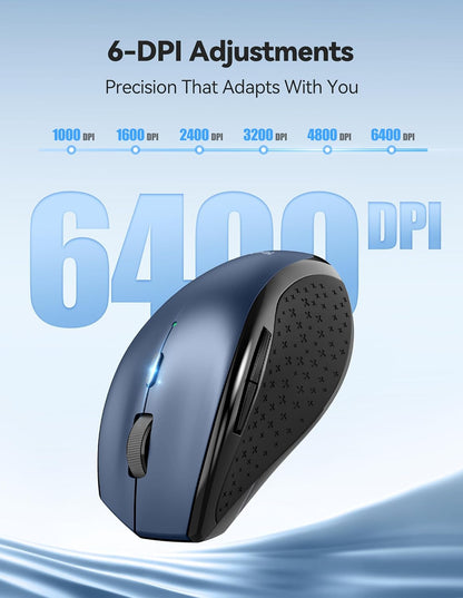 TECKNET Wireless Mouse Rechargeable,Mouse for Laptop Computer,2.4G USB Computer Mice Wireless,6 Button 6400 DPI Ergonomic Silent Mice,Portable Cordless Travel Mice-Wide Compatibility