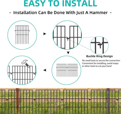Animal Barrier Fence, 25 Panels No Dig Fences, 17in(H) X 27ft(L) Garden Fence Animal Barrier for Rabbits and Dog Under Fence Barrier, Rustproof Metal Fences Border for Outdoor, Yard, Patio