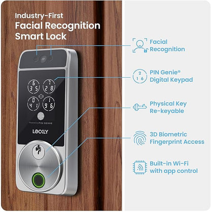 Lockly Visage Zeno Series Smart Lock, Facial Recognition & Fingerprint Keyless Entry Door Lock, Built-in Wi-Fi Deadbolt with Apple Home Key, PIN Genie Keypad, App Remote Control, Easy Installation