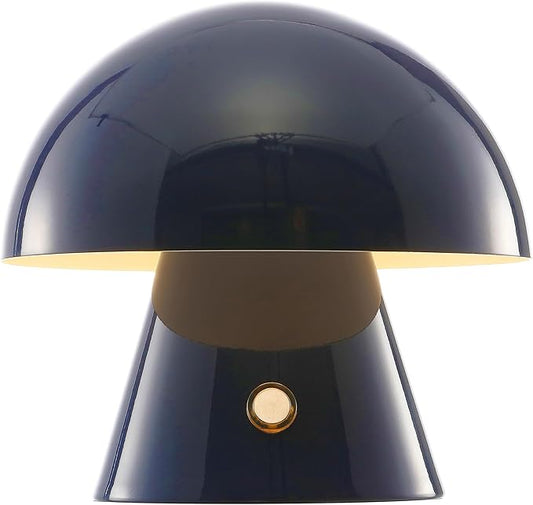 JONATHAN Y 7" Navy Rechargeable Cordless Mushroom Table Lamp, Portable LED Nightstand Lamp for Bedroom Living Room, Metal Shade, 3-Way Dimmable Touch Sensor Modern Accent (JYL7116E)