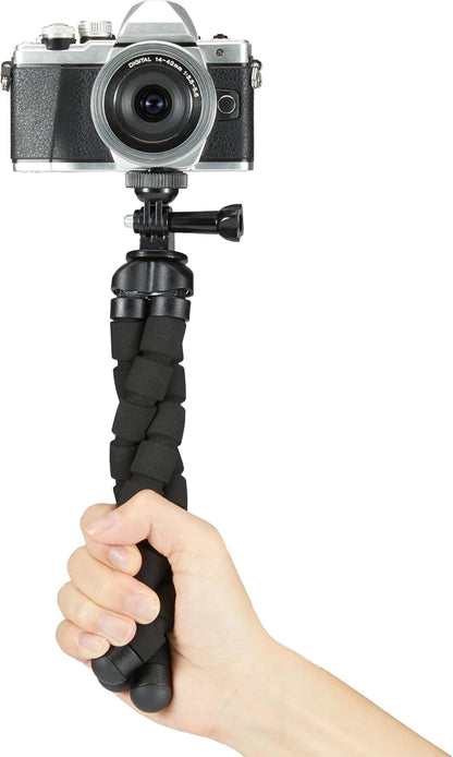 Amazon Basics Portable and Flexible Tripod with Wireless Remote and Smartphone Clamp, 10-inch long, Black
