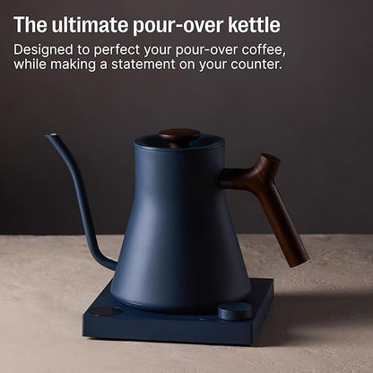 Fellow Stagg EKG Pro Electric Gooseneck Kettle - Pour-Over Coffee and Tea, Quick Heating, Precise Temperature Control, Scheduling, Built-in Brew Timer, Stone Blue with Walnut Wood Handle, 0.9 Liter