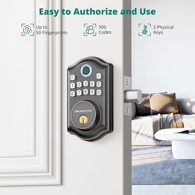 DS10 Pro Keyless Entry Door Lock with APP Control - Fingerprint Electronic Keypad Door Lock, Smart Locks for Front Door, Auto-Lock & One Touch Locking with Bluetooth - Oil Rubbed Bronze