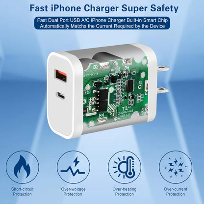 Fast Charger iPhone, Dual Port A/C Charging Adapter, 2Pack Quick Double Wall Charger Block, Apple Charger Block 10FT USBC to Lightning Cable for iPhone 14/13/12/11/ProMax/XS/XR