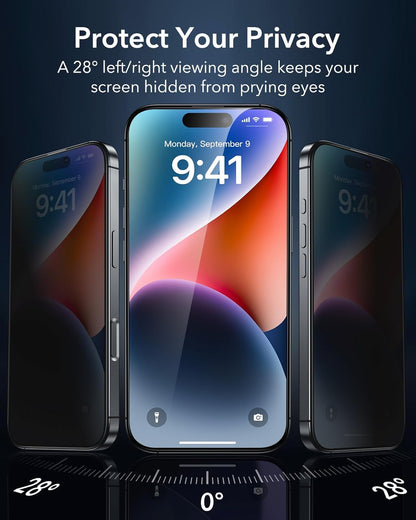 ESR 3 Pack for iPhone 16e/ iPhone 14/ iPhone 13/13 Pro Privacy Screen Protector, Anti-spy Tempered-Glass Privacy Screen Protector with Flawless Fit Tray
