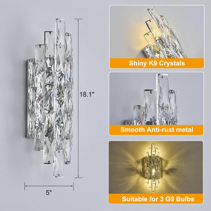 Modern Chrome Crystal Wall Sconce Light Fixtures, Wall Mount Lamps for Bedroom Living Room Bathroom Vanity Mirror