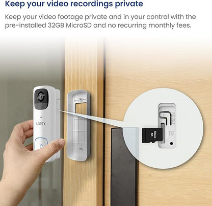 Lorex 2K Wireless WiFi Smart Video Doorbell Camera w/No Subscription Fee - Smart Security Lighting, Night Vision, Battery-Powered, Motion Detection (Black)