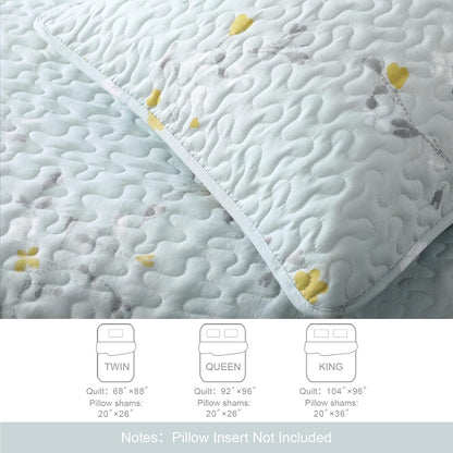 Exclusivo Mezcla Reversible Boho Quilt Set King Size, 3 Pieces Flowers Aqua All Season Bedspreads, Ultra Soft Floral Coverlet Bedding Set with Printed Pattern (1 Quilt, 2 Pillow Shams)