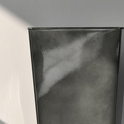 KOL 25''H. Bright Glazed Planter with Drainage Hole, Set of 2, Tall Galvanized Steel Planter Pots with Saucer for Indoor & Outdoor Use, Decorative Flower Plant Pots for Porch, Patio, Deck - Black