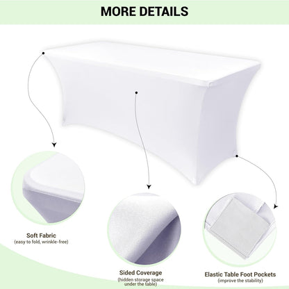 Obstal Spandex Table Cover 5ft Fitted Tablecloth Rectangular - Stretch Rectangle Folding Table Cloth for Birthday Party Wedding Banquet, White, 60L x 30W Inch