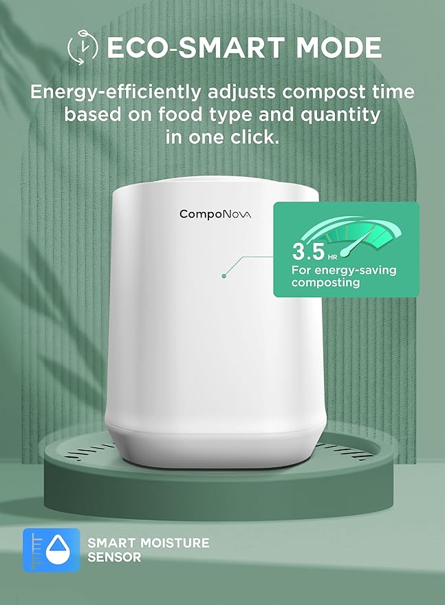 4L COMPONOVA Electric Composter for Kitchen, Countertop Compost Bin, Smart Mill Composter Home Indoor Fertilizer Machine Odorless, Turn Waste to Pre-Compost for Plants (White)