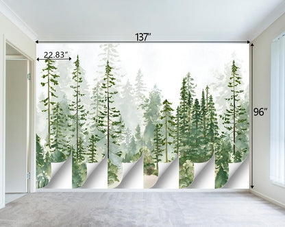Boys or Girls Cartoon Pine Tree Forest wallpeper Nursery Kids Bedroom Wall Mural - 137"x96"（Not Peel and Stick）