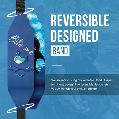 Phone Grip Strap - Pack of 2 Reversible Finger Holder for Phone Back, Customizable Anti-Slip Design, Wireless Charging Compatible Detachable Holder for iPhone - Shark Bites