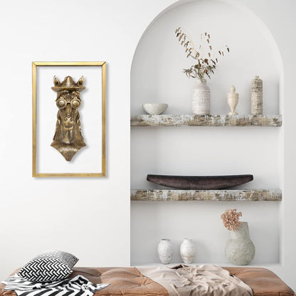 Animal Heads Wall Decor (Includes Metal Frame) Resin Animals Sculptures Head Wall Hanging Decoration Gold vintage Wall Sculpture for Living Room Bedroom Office(Horse)