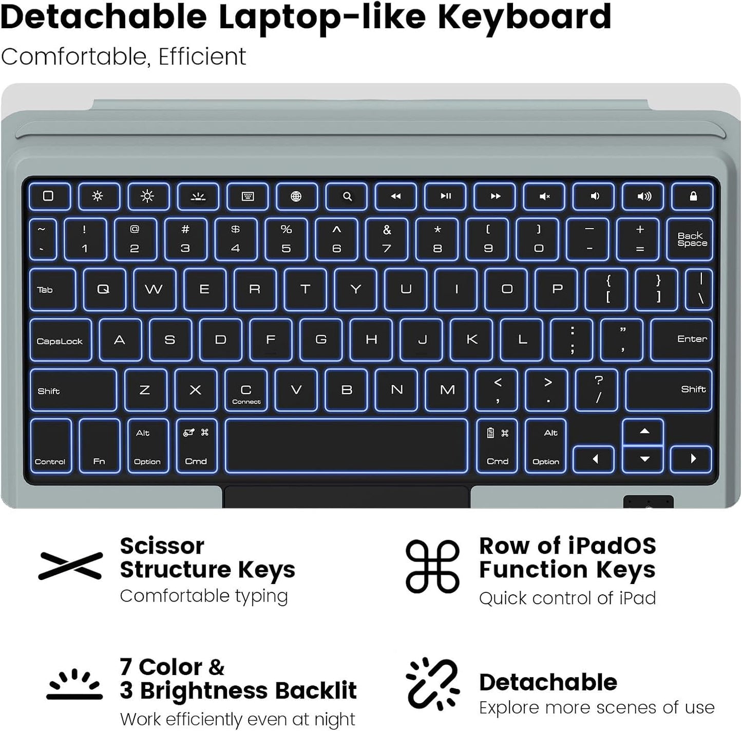 Nillkin iPad 9th Generation (10.2", 2021) Case with Detachable Keyboard, Magic Trackpad, 7-Colors Backlit, Portrait/Landscape Modes, Rugged Keyboard Case with Camera Cover for iPad 8th/7th Gen, Black