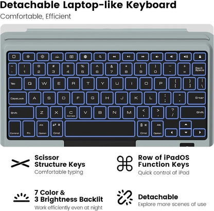 Nillkin iPad 9th Generation (10.2", 2021) Case with Detachable Keyboard, Magic Trackpad, 7-Colors Backlit, Portrait/Landscape Modes, Rugged Keyboard Case with Camera Cover for iPad 8th/7th Gen, Black