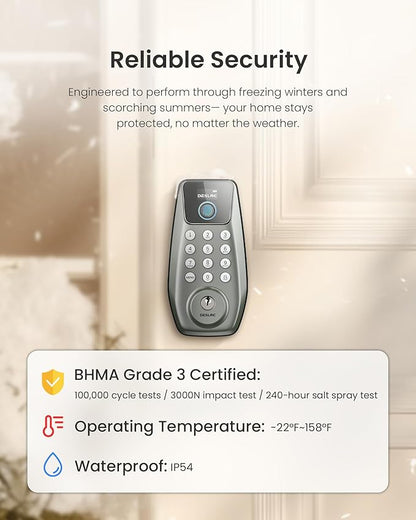 DESLOC C110 Smart Lock with LockVue Display, 3-in-1 Keyless Entry Door Lock with Fingerprint, Passcode & Key, BHMA Certified Deadbolt, Auto Lock, 12-Month Battery for Home, Apartment & Airbnb, Nickel