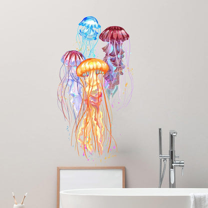 Colorful Beautiful Jellyfishes Wall Decal Nursery Sea Animal Marine Organism Wall Sticker Removable Peel and Stick Waterproof Wall Art Decor Stickers for Kids Baby Classroom Living Room